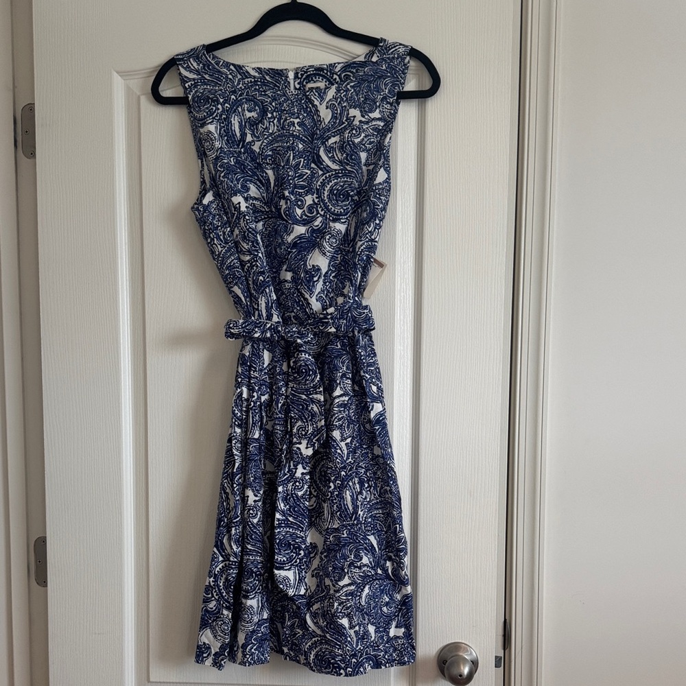 NWT Anne Klein Navy and White Paisley Midi Dress